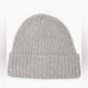 Kate Spade New York Heather Grey Silver Tinsel Knit Beanie Winer Hat OS NWT